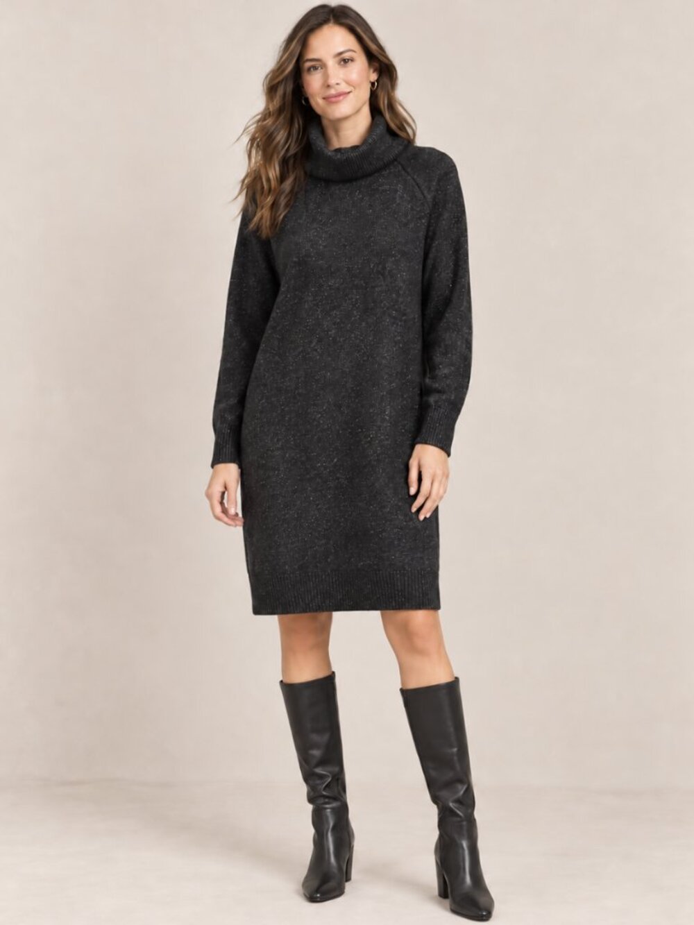 LOFT Black Metallic Fleck Cowl Neck Sweater Dress - Size S - NWT